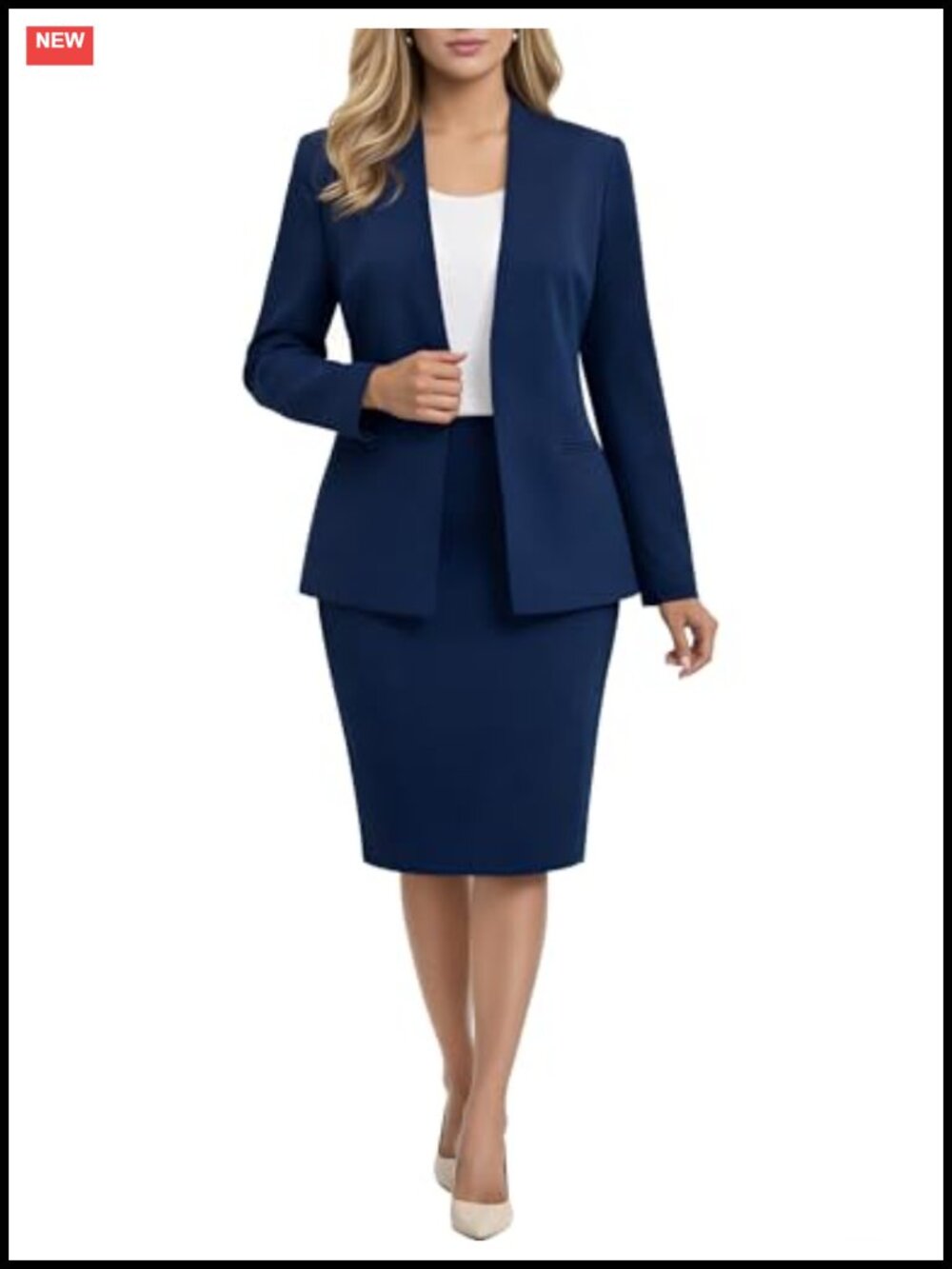 Women's 2-Piece Skirt Suit Set Collarless Blazer Pencil Skirt Office Wear